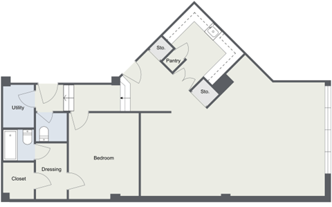 Floor plan for 1 bed, 1.5 baths, 900 sqft